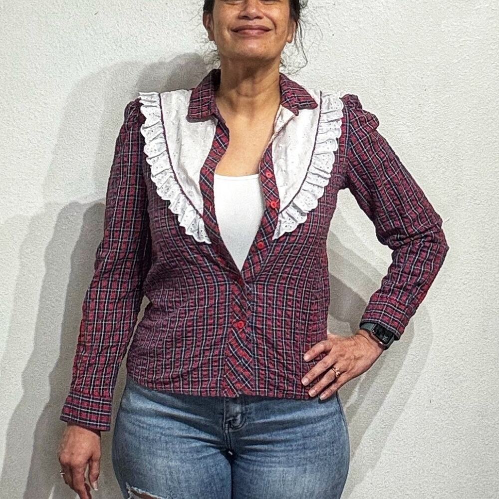 CircleT by Marilyn Lenox Red Plaid Vintage Cowboy Cowgirl Western Blouse Sz M